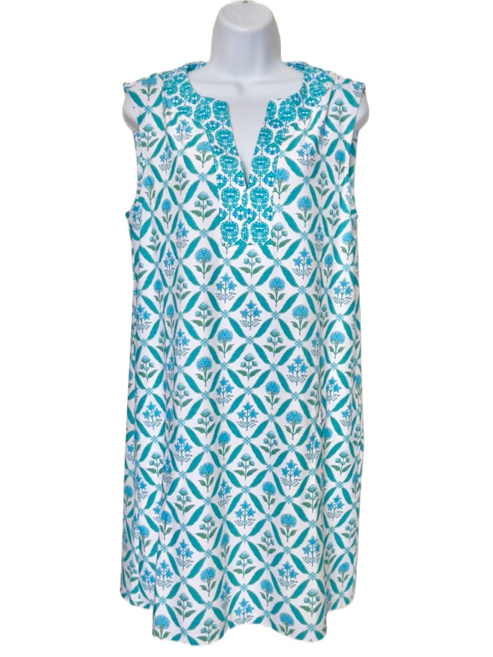 Cabana Life Rosebay Sleeveless Tunic Dress,, Teal, Size L